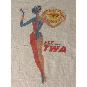 Fly TWA Hotel Retro Style Front Graphic Tee Shirt Woman Sunshine Cotton Sz Small